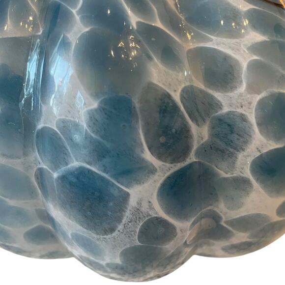 TAHARI Hand Blown Art Glass Pumpkin Blue Spotted Amber Stem Chic Fall Decor NEW - Picture 9 of 16